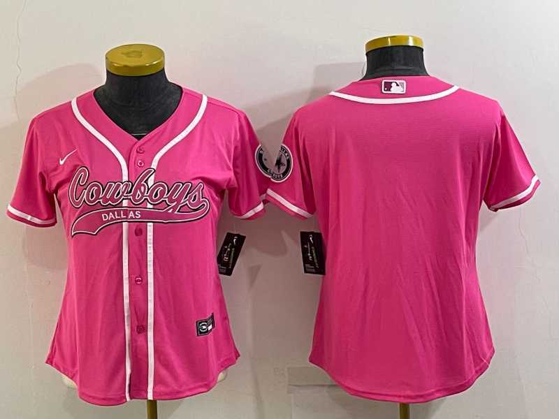 Women%27s Dallas Cowboys Blank Pink With Patch Cool Base Stitched Baseball Jersey
